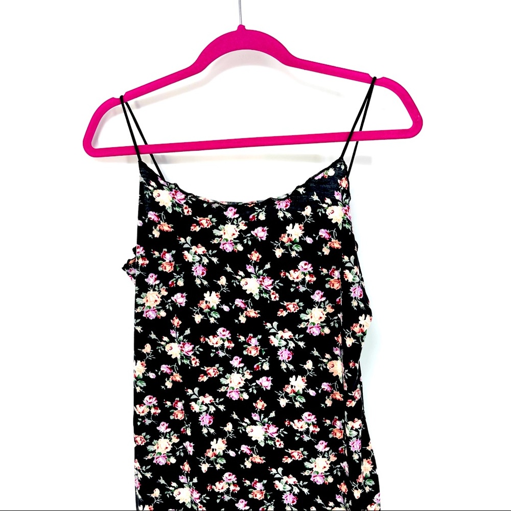 Large Black Floral Print Lettuce Trim Mini Dress - Picture 3 of 7
